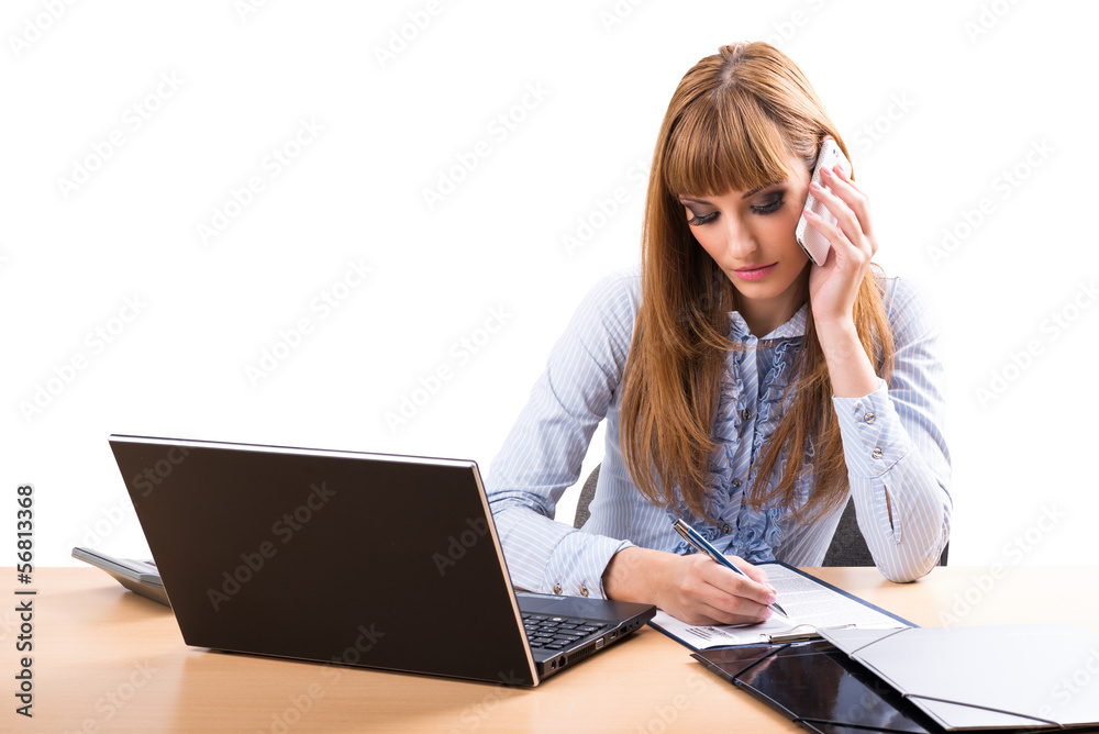 Business woman in office isolated on white Business woman in office isolated on white