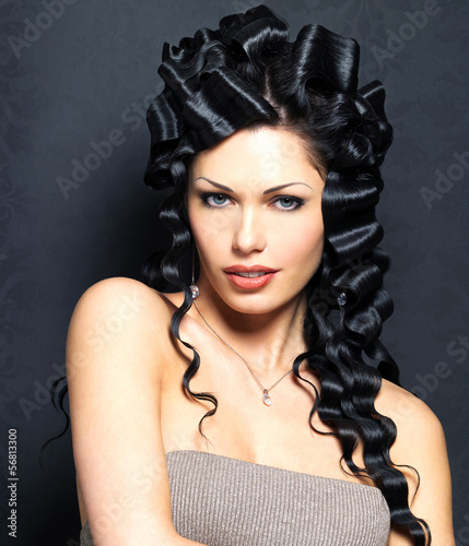 beautiful fashion sexy woman with curly hairstyle