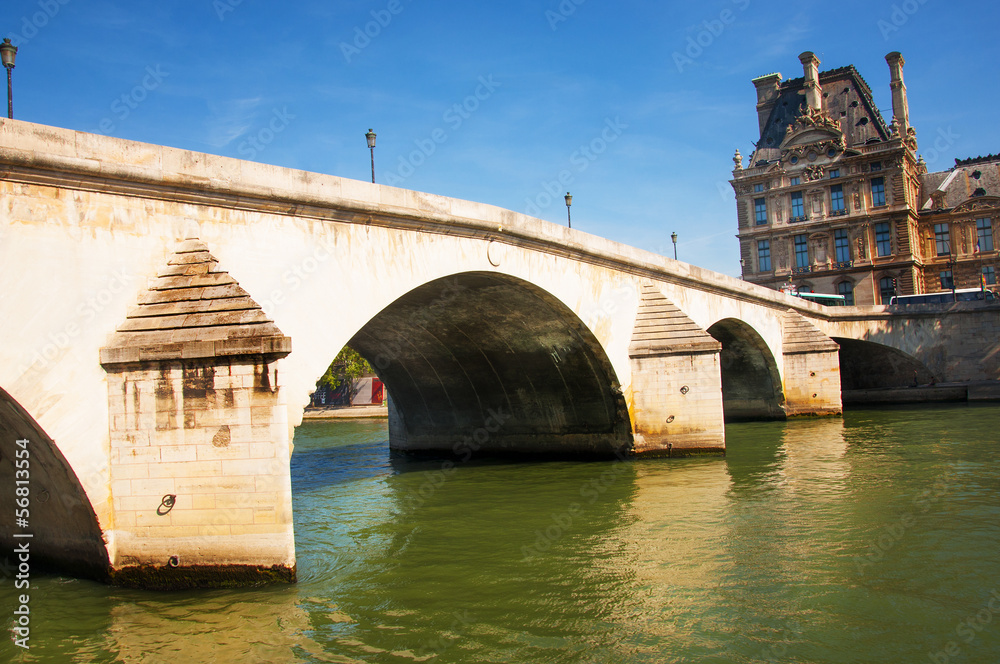 Pont du Carrousel in Paris from Seine river