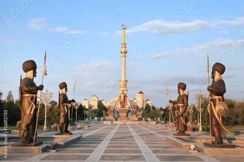 Monumen Arch of Independence in sunset. Ashkhabad. Turkmenistan. photo
