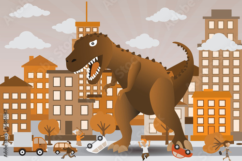 Dinosaur is attacking the city