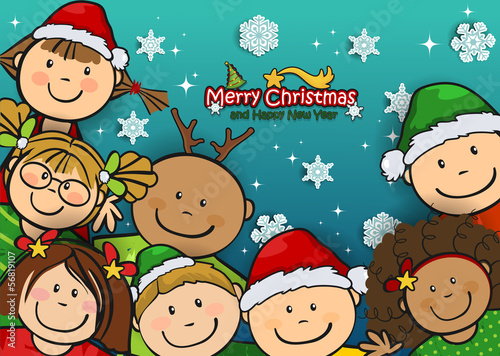 Children together at Christmas with snowflakes