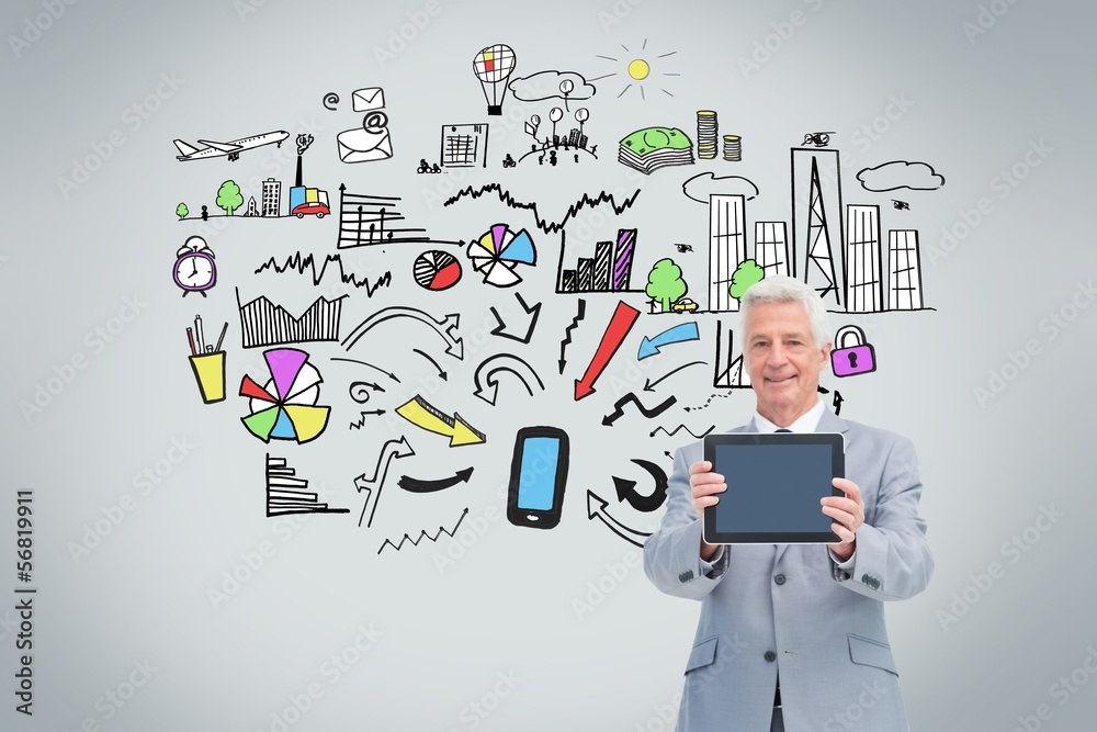 Mature businessman showing his tablet Mature businessman showing his tablet