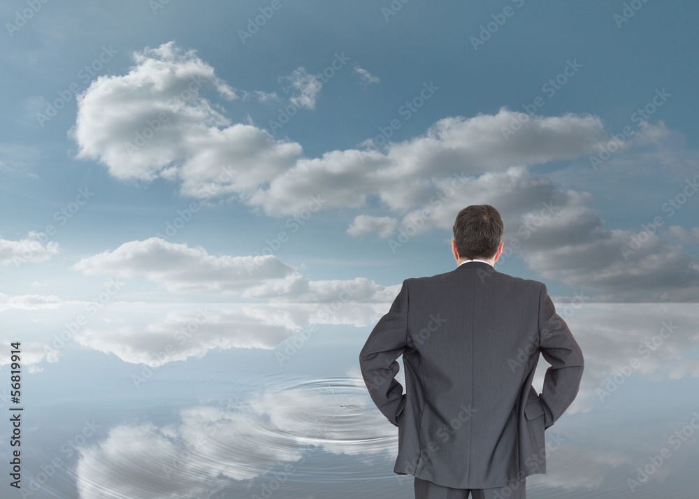 Businessman standing back to the camera with hands on hip Businessman standing back to the camera with hands on hip