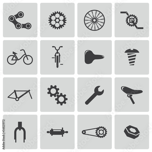Vector black bicycle part icons set