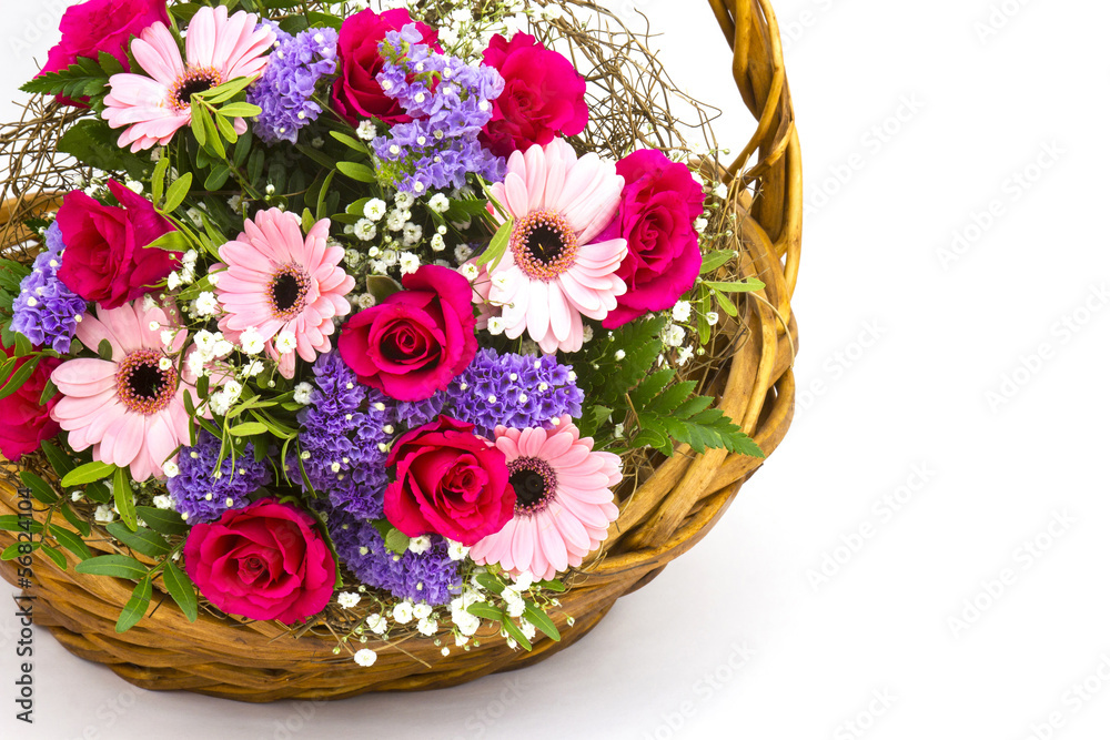 colourful flowers in a basket