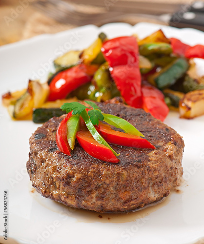 hamburger beef steak with grilled vegetable