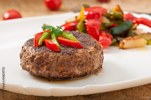 hamburger beef steak with grilled vegetable