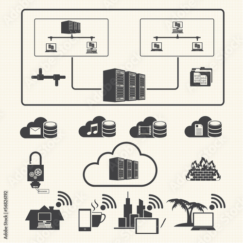 Cloud computing and Data management icons set. Vector