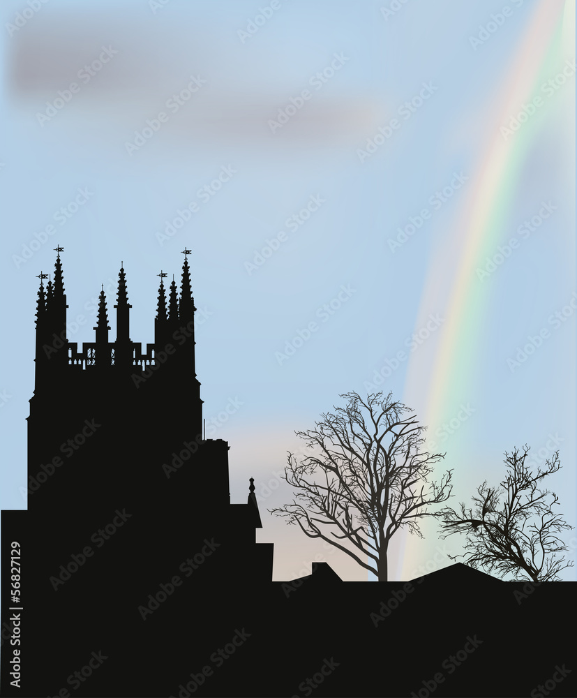 Fototapeta premium castle and rainbow illustration