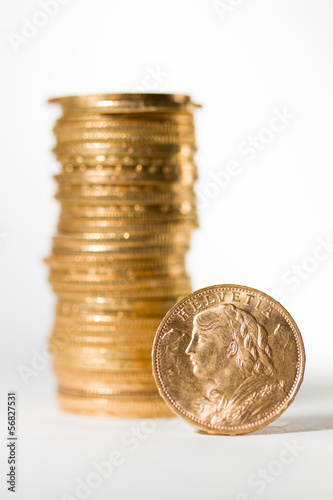 Twenty Swiss Francs coins