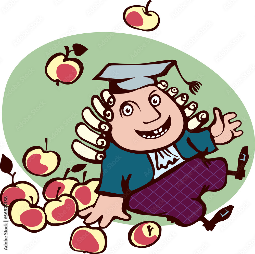 Isaac Newton sitting surrounded by apples Isaac Newton sitting surrounded by apples