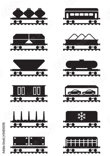 Different types of railway wagons - vector illustration