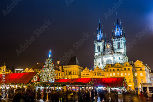The Old Town Square at winter night in the center of Prague City
