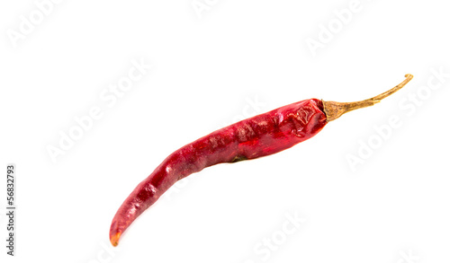 Close up of dried chili in glass blow, food ingredient ,on white