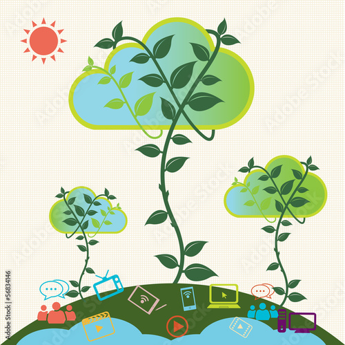 Green cloud. Cloud computing concept. Vector