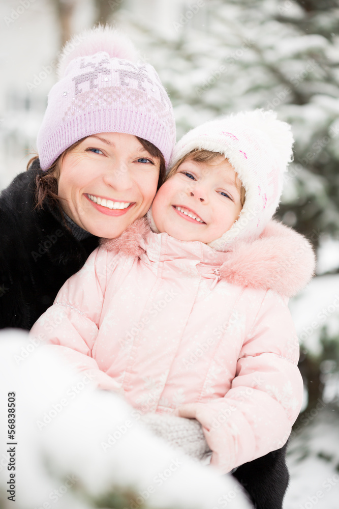 Family in winter park