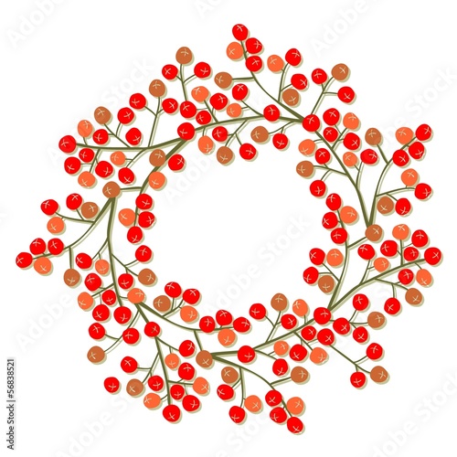 czerwona jarzębina jesienny wianek na białym tle