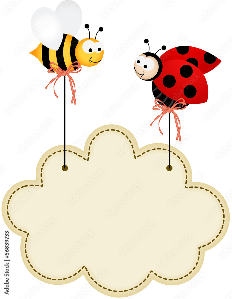 Naklejka premium Ladybird and Bee with Cloud Label