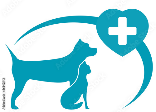veterinary symbol with pedigreed dog, cat on white background