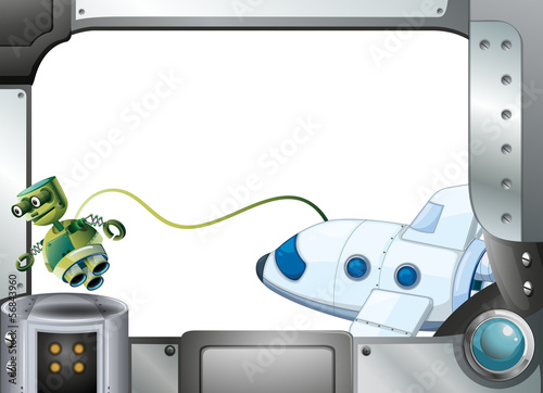 A metalframe with a robot and an airplane