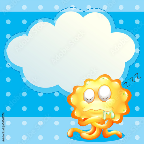 A sleeping orange monster in front of the empty cloud template