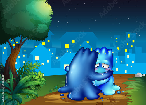 Monsters hugging each other across the village