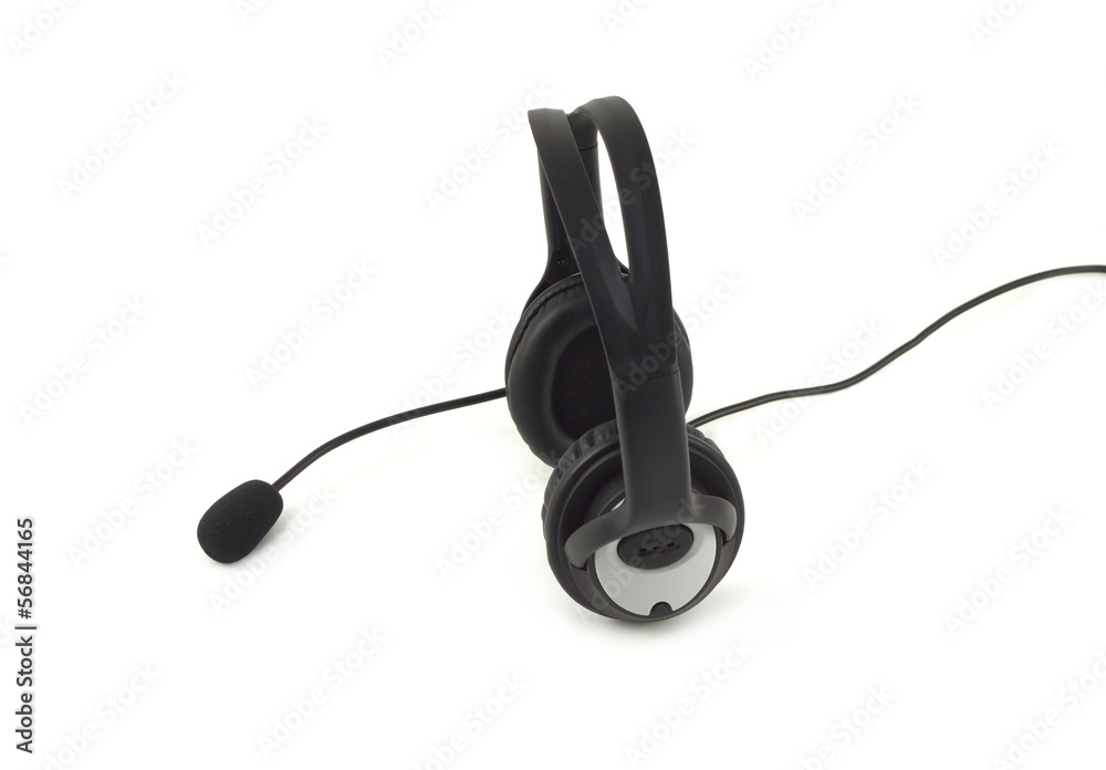 Headphones with microphone side view isolated on white Headphones with microphone side view isolated on white
