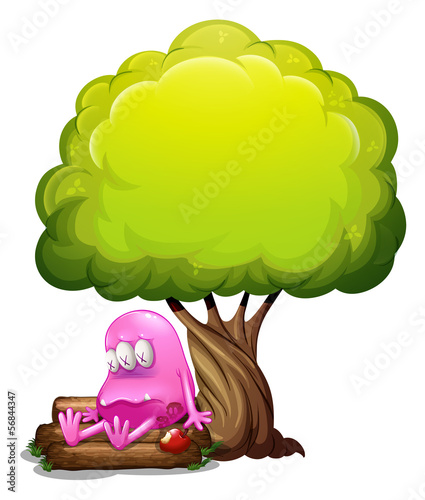 A poisoned monster sitting above the log under the tree