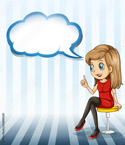 A pretty lady sitting with an empty callout