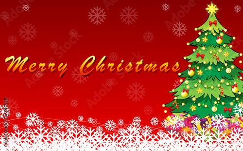 A christmas card design with a green christmas tree
