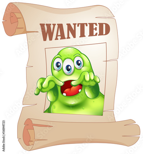 A wanted three-eyed monster in a poster