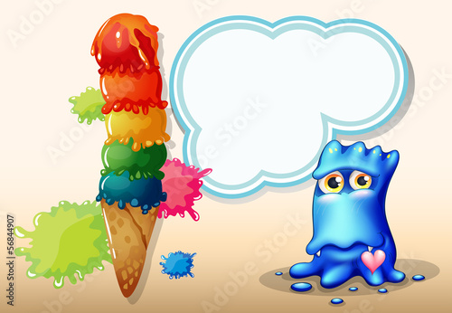A giant icecream beside the blue monster with an empty callout