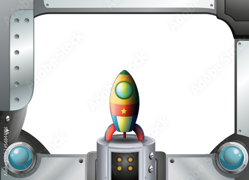 A metal frame border with a spaceship