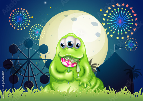 A monster eating a lollipop at the amusement park