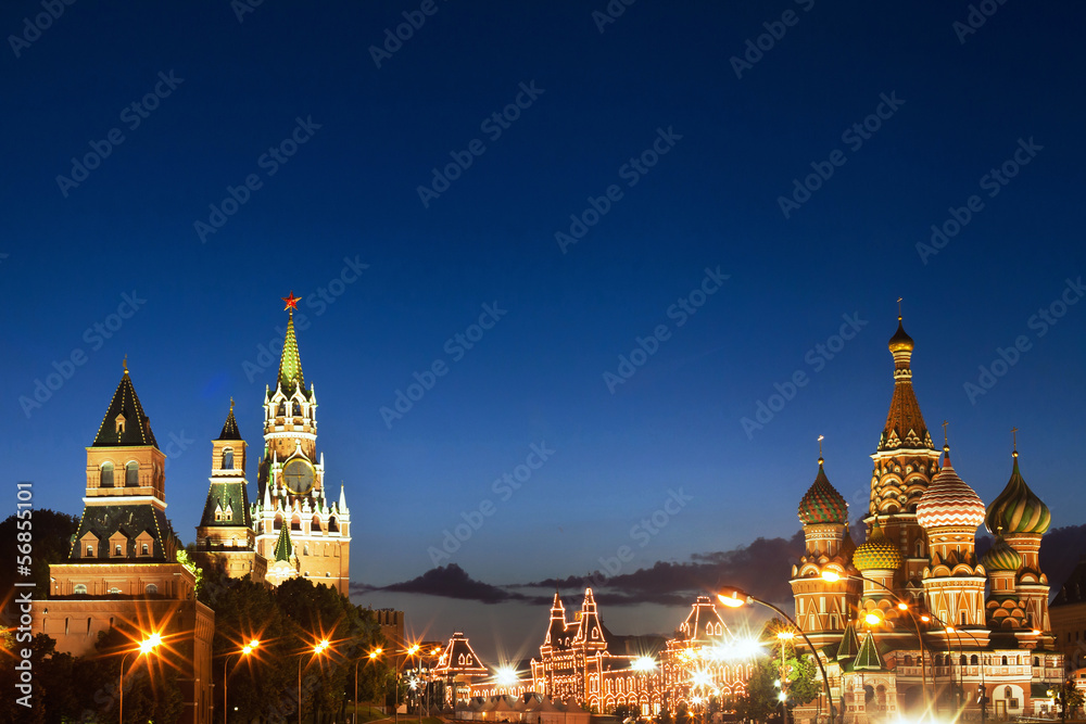 night view of Moscow, Red square and St. Basil cathedral