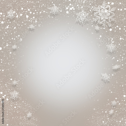 Gray abstract Christmas background with snowflakes falling
