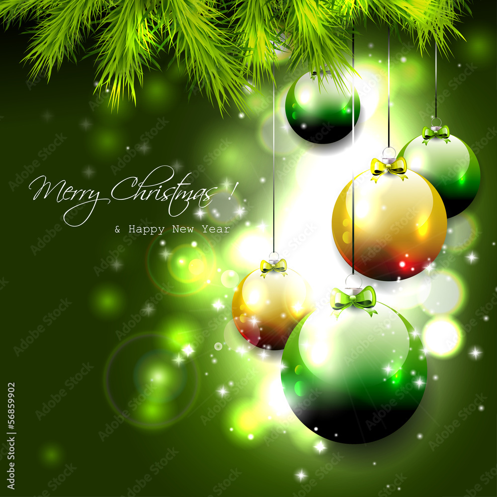 Luxury green Christmas background with baubles