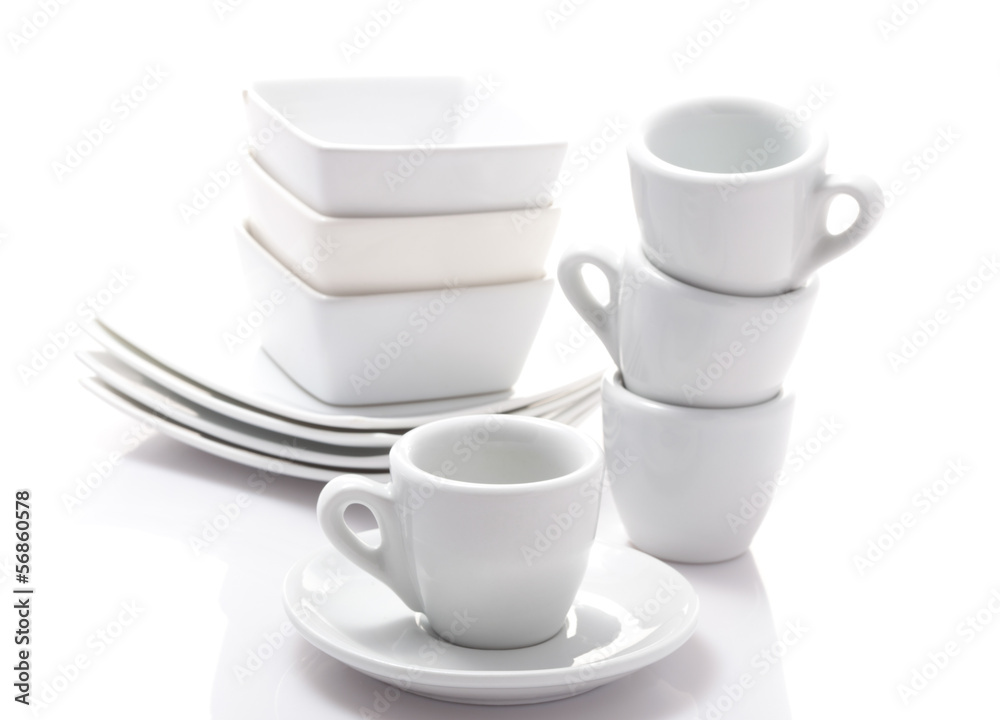espresso cups and saucers isolated on a white background