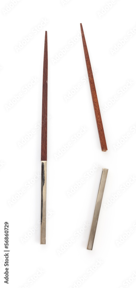 top view of broken chopsticks isolated on a white background top view of broken chopsticks isolated on a white background