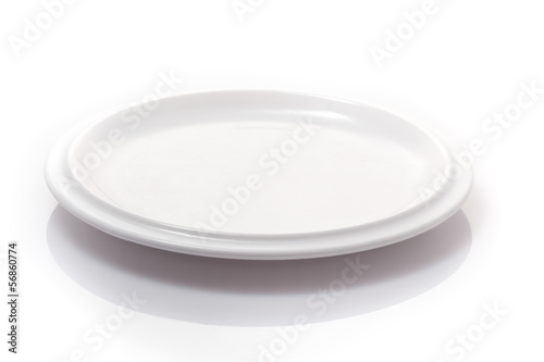 one round china plate isolated on a white background