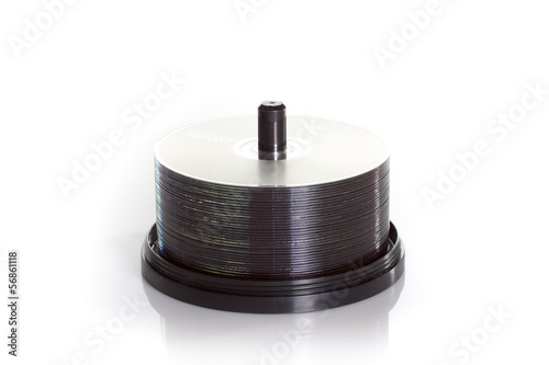 spindle of dvds isolated on a white background