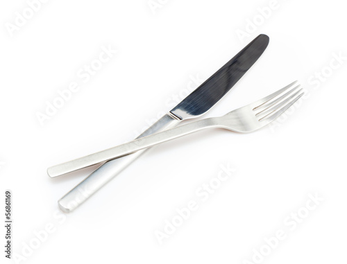 stainless fork and knife isolated on a white background