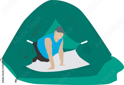camping tent with woman