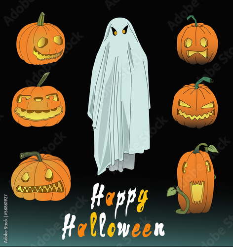 jack-o-lantern and ghost vector