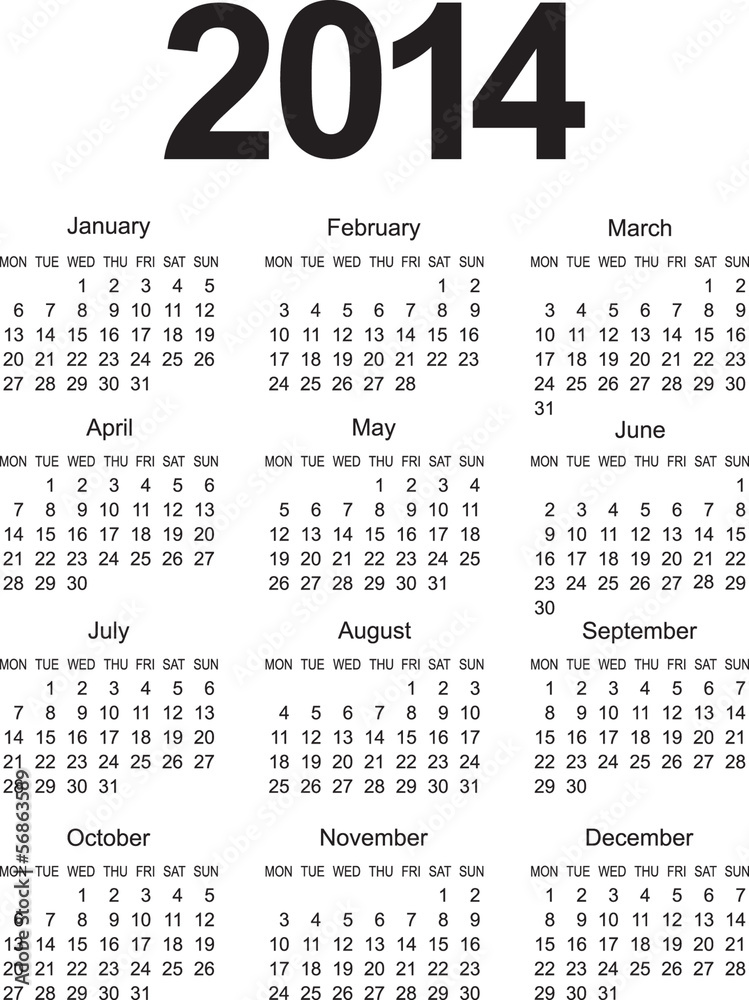 Simple 2014 Calendar