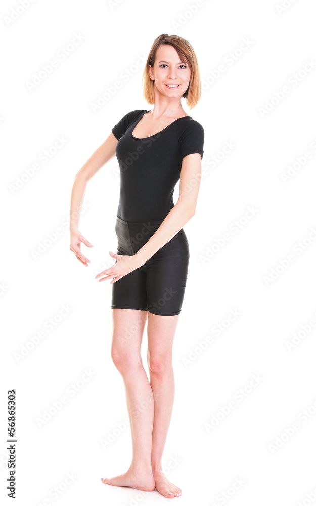 Sport Young woman doing exercise isolated on white Sport Young woman doing exercise isolated on white