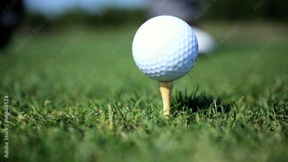 Close Up Golf Ball Tee Golfer Practice Swing Close Up Golf Ball Tee Golfer Practice Swing