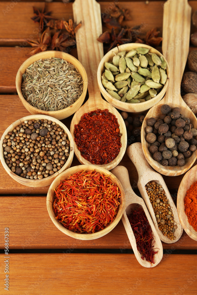Many different spices and fragrant herbs