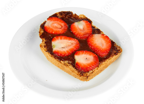 Delicious toast with strawberry isolated on white